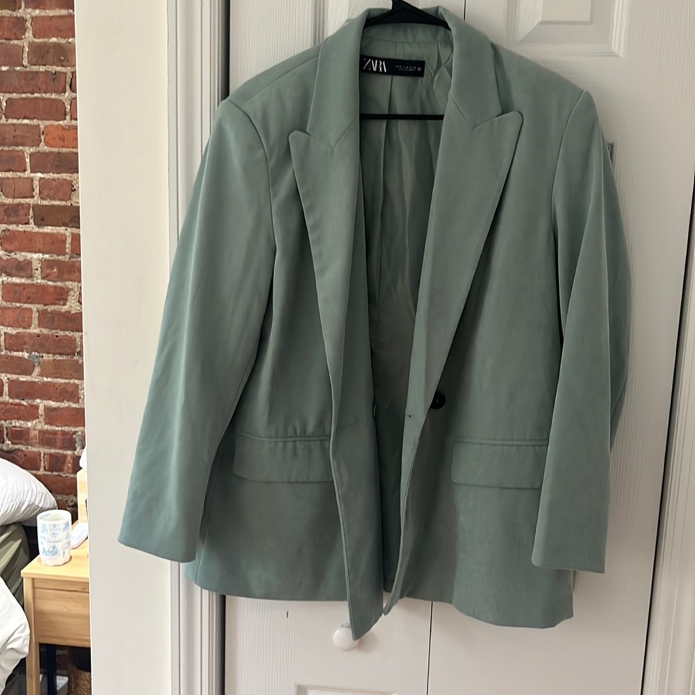 Oversized sage suede blazer